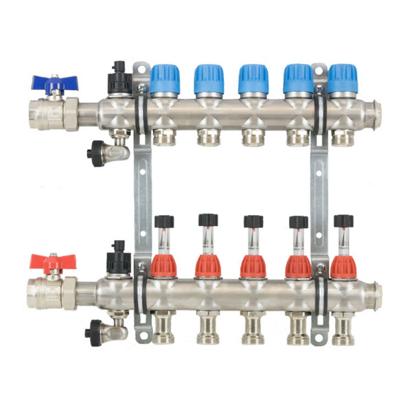 Edelstahl-Heizkreisverteiler DN20 für EGO-System für 6 Heizkreise 445 mm Baulänge made by strawa