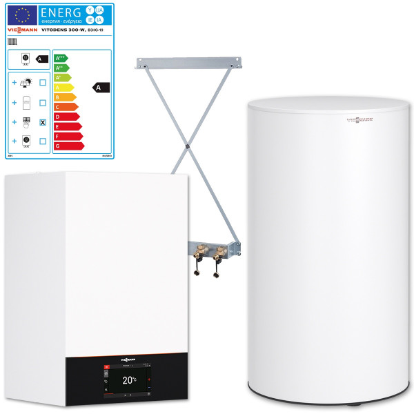 Viessmann Vitodens Paket 300-W Gas-Brennwerttherme 19kW B3HG inkl. Speicher 160L u. Regelung B3HF028