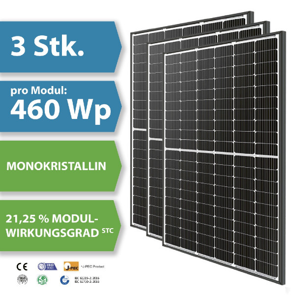 3 x HM24 Photovoltaik-Modul LP182*182-M-60-MH 460 Watt Solar-Modul 1909 x 1134 x 30 mm