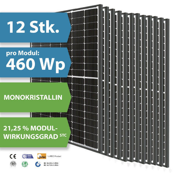 12 x Photovoltaik-Modul LP182*182-M-60-MH 460 Watt Solar-Modul 1909 x 1134 x 30 mm