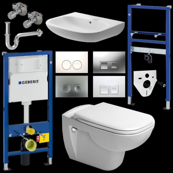 Komplettset Duravit D-Code WC u. Waschtisch inkl. Geberit Vorwandelemente m. Betätigungspl.