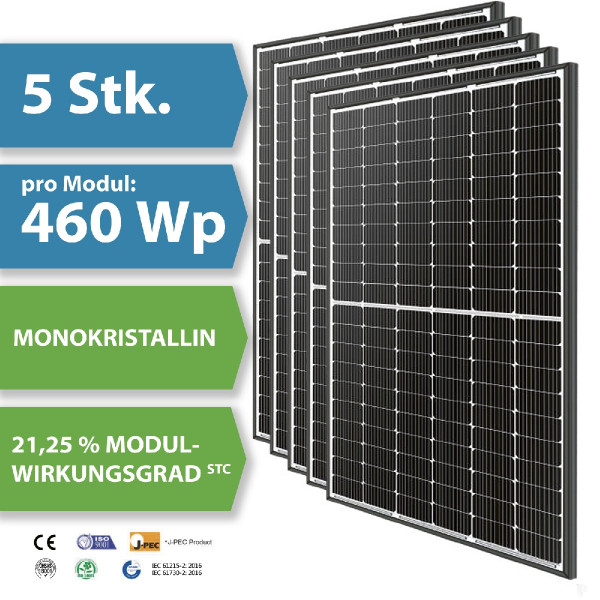 5 x HM24 Photovoltaik-Modul LP182*182-M-60-MH 460 Watt Solar-Modul 1909 x 1134 x 30 mm