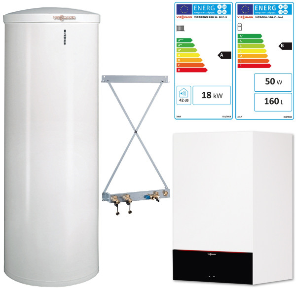 Viessmann Vitodens Paket 200-W Gas-Brennwerttherme 19kW B2HF inkl. Speicher 160L u. Regelung Z019618