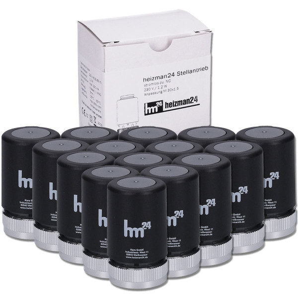 Heizman24 Black Edition 15ér Pack thermischer Stellantrieb M30x1,5 mm 230 Volt Fußbodenheizung