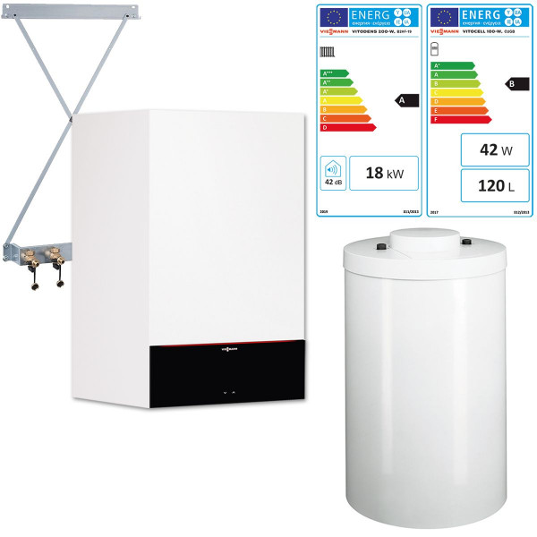 Viessmann Vitodens Paket 200-W Gas-Brennwerttherme 19kW B2HF inkl. Speicher 120L u. Regelung Z019612