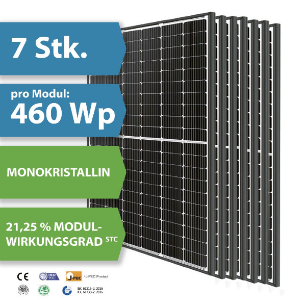 7 x HM24 Photovoltaik-Modul LP182*182-M-60-MH 460 Watt Solar-Modul 1909 x 1134 x 30 mm