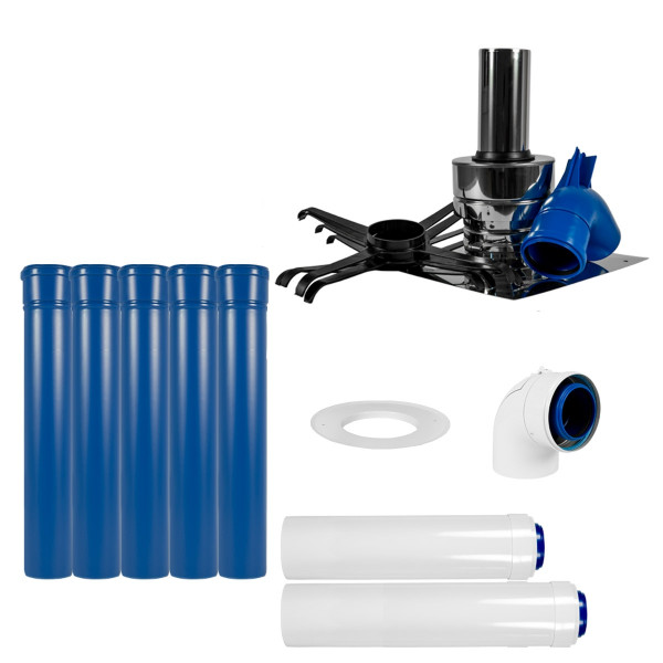 Skoberne Condens Blue Abgassystem-Paket starr 10 m 80 mm mit Schachtabdeckung Edelstahl