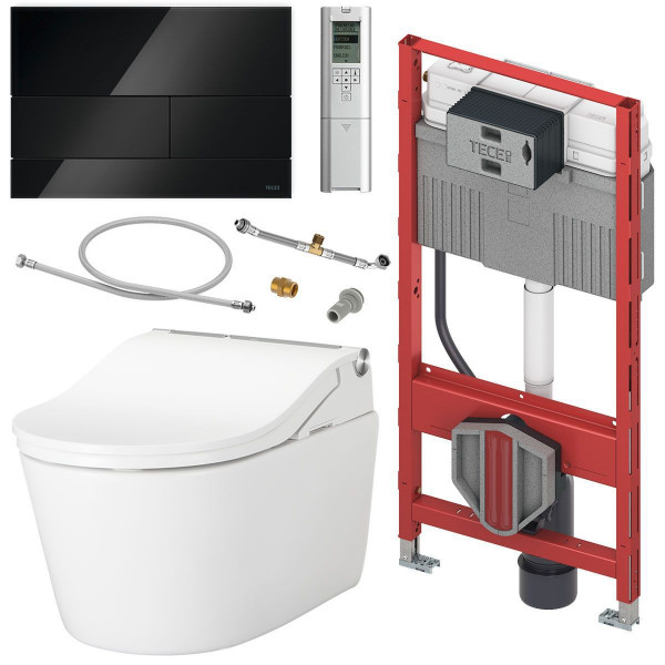 TOTO TECE Set Washlet RW Dusch-WC spülrandlos inkl. Vorwandelement u. Betätigungsplatte Glas Schwarz