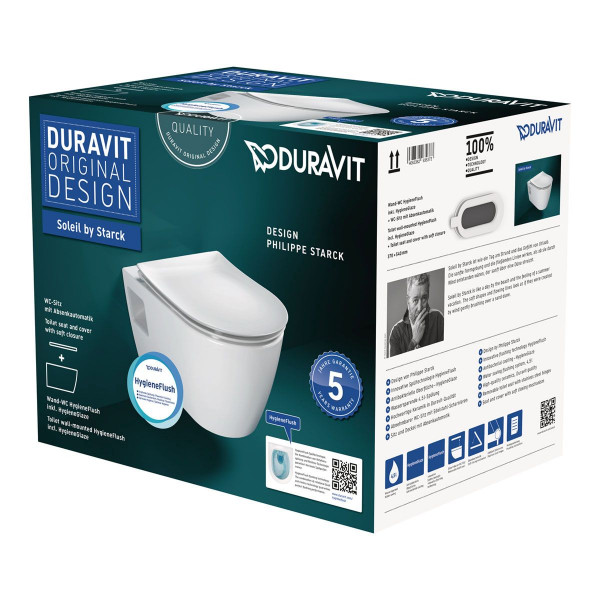 Duravit Soleil by Starck Wand-WC Set Rimless 45860920A1 Weiß mit HygieneGlaze inkl. WC-Sitz