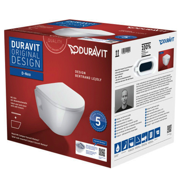 Duravit D-Neo Wandtiefspül-WC-Set Compact spülrandlos 45870900A1 inkl. WC-Sitz mit Absenkautomatik