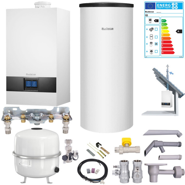 Buderus Paket GB172i.2 Gas-Brennwerttherme 15kW Erdgas 2E inkl. BC400 Speicher 160L u. Schrägdach