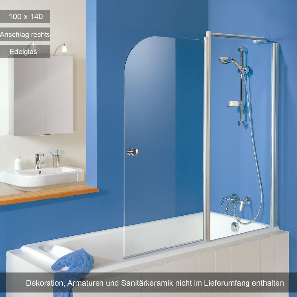 HSK Exklusiv Badewannenaufsatz mit Festelement 100x140cm Edelglas Anschlag rechts
