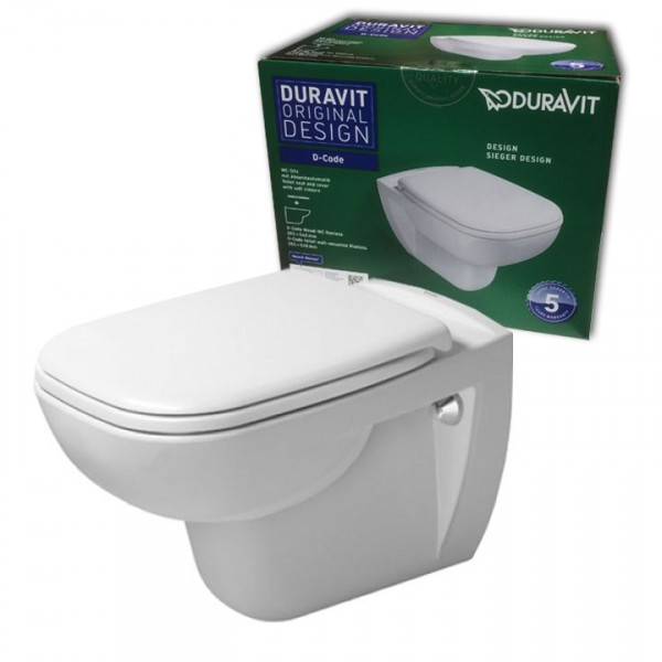 Duravit D-Code Wandtiefspül-WC Set Rimless/spülrandlos 45700900A1 inkl. WC-Sitz SoftClose