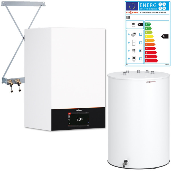 Viessmann Vitodens Paket 300-W Gas-Brennwerttherme 19kW B3HG inkl. Speicher 120L u. Regelung B3HF022