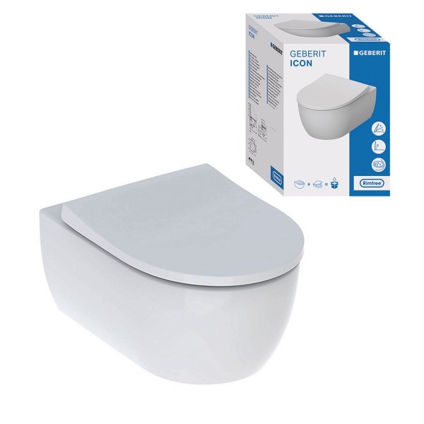 Geberit iCon Set in und | Wand Softclose Handel Quick-Release spülrandlos WC Sitz - mit Tiefspül und Gebäudetechnik Haus- Weiß Heizman24 für WC