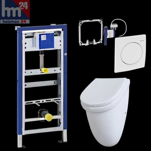 Komplett Set Geberit Duofix Basic mit Urinalsteuerung HyBasic Handauslösung u. Vitra Urinal + Deckel