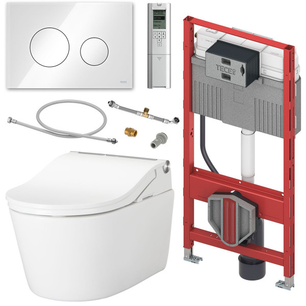 TOTO TECE Set Washlet RW Dusch-WC spülrandlos inkl. Vorwandelement u. Betätigungsplatte Glas Weiß