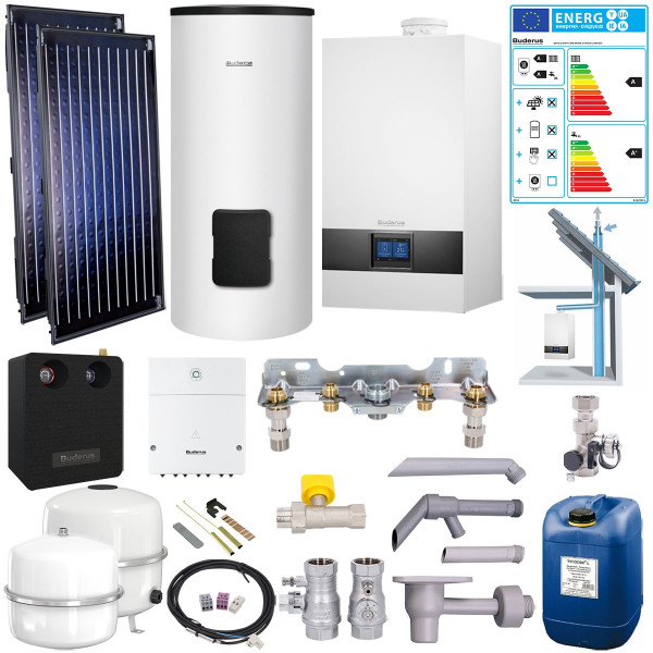 Buderus Solar-Paket GB172i.2 Gas-Brennwerttherme 20kW Erdgas 2E inkl. BC400 Speicher u. 10m Schacht