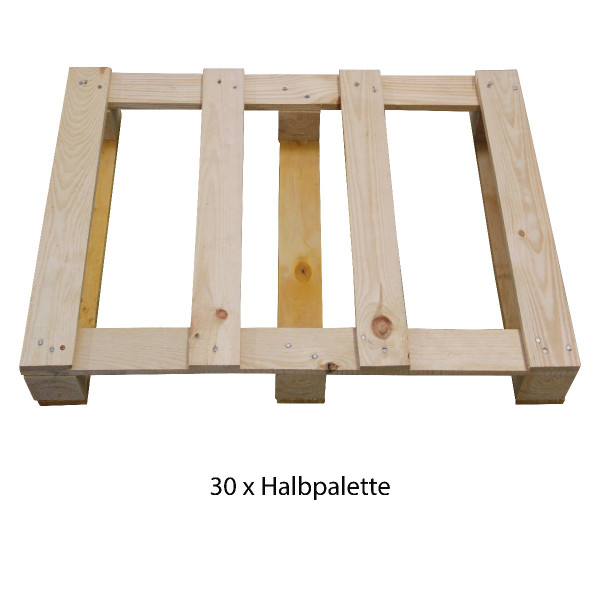 (6,16 €/STK.) 30 Stück Einwegpaletten, Halbpalette 80 x 60 cm, Paletten, Holzpalette